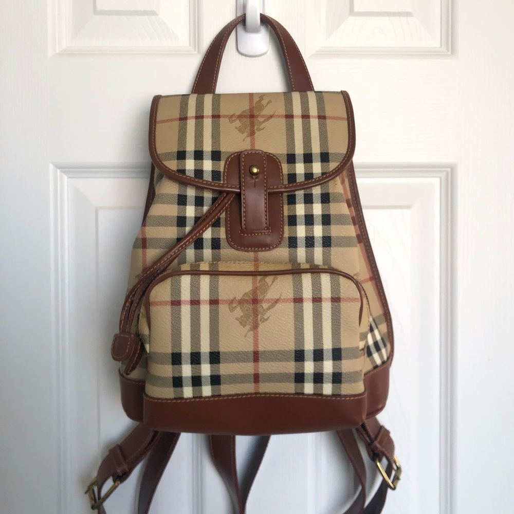 Burberry Vintage Haymarket Check Leather Backpack